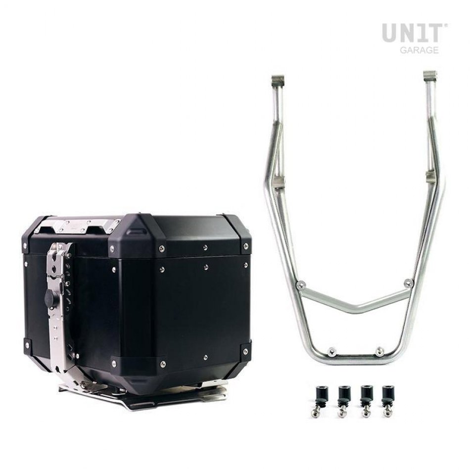 Top case Atlas en aluminium 36L + porte-bagages arrière Ducati Desert X avec poignées passager