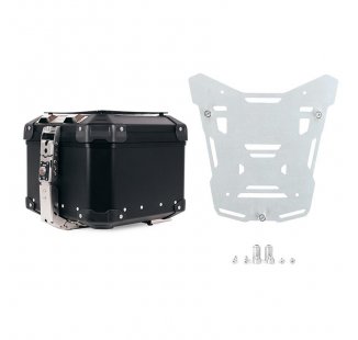 Top case universel en aluminium Atlas 44L + Plaque top case Atlas Silver pour porte-bagages d'origine BMW R1300GS