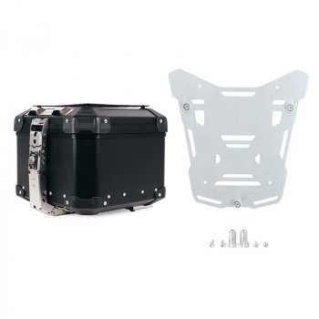 Top case universel en aluminium Atlas 44L + Plaque top case Atlas Silver pour porte-bagages d'origine BMW R1300GS