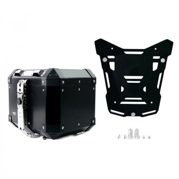 Top case universel en aluminium Atlas 44L + Plaque top case Atlas Noir pour porte-bagages d'origine BMW R1300GS ADV