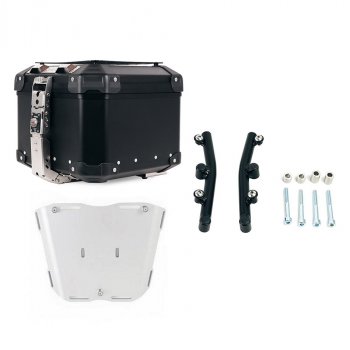 Top case universel en aluminium Atlas 44L + Plaque Husqvarna Norden 901 pour top case Atlas avec support