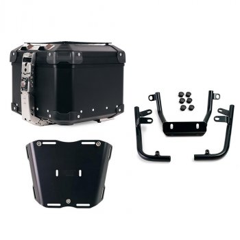 Top case universel en aluminium Atlas 44L + Plaque Pan America pour top case Atlas avec support