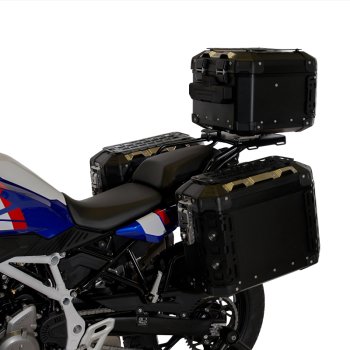 Top case universel en aluminium Atlas 44L + Porte-bagages avec poignées passager BMW F450GS