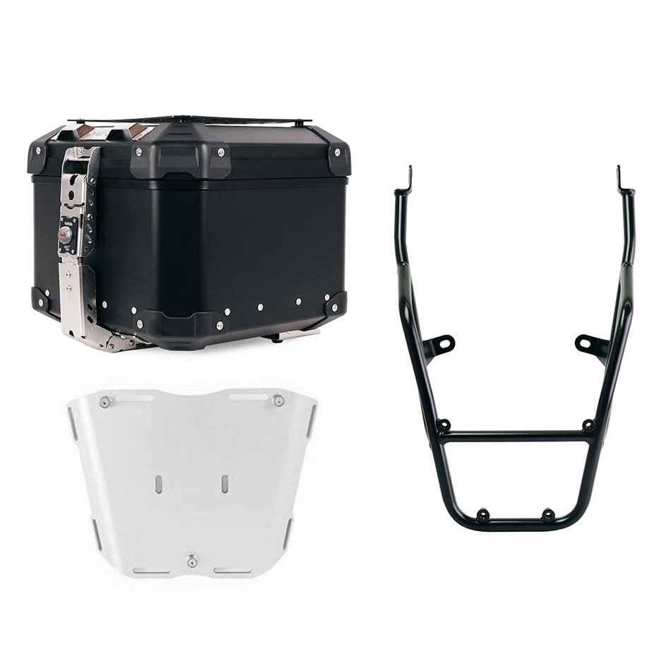 Top case universel en aluminium Atlas 44L + Porte-bagages Royal Enfield Bear 650 avec poignées passager