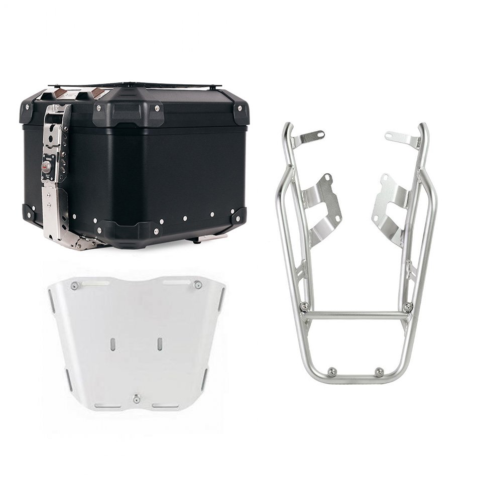 Top case universel en aluminium Atlas 44L + porte-bagages NineT avec poignées passager pour fixation de plaque de top case