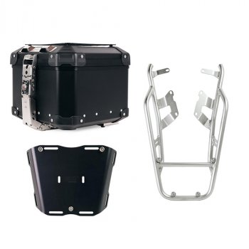 Top case universel en aluminium Atlas 44L + porte-bagages NineT avec poignées passager pour fixation de plaque de top case