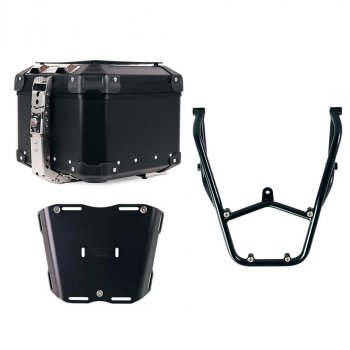 Top case universel en aluminium Atlas 44L + Porte-bagages arrière avec poignées passager Aprilia Tuareg 660 Silver