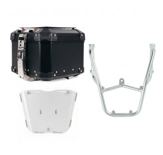 Top case universel en aluminium Atlas 44L + Porte-bagages arrière avec poignées passager Aprilia Tuareg 660 Silver