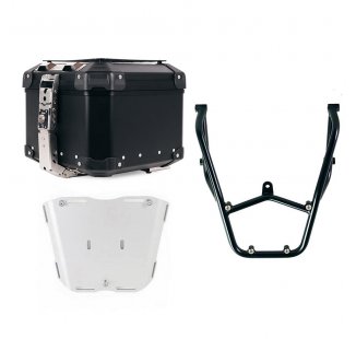 Top case universel en aluminium Atlas 44L + Porte-bagages arrière avec poignées passager Aprilia Tuareg 660 Noir