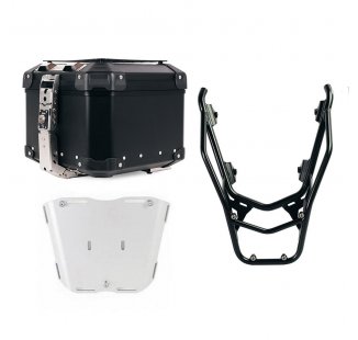 Top case universel en aluminium Atlas 44L + Porte-bagages arrière avec poignées passager BMW R1300GS (couleur noire)