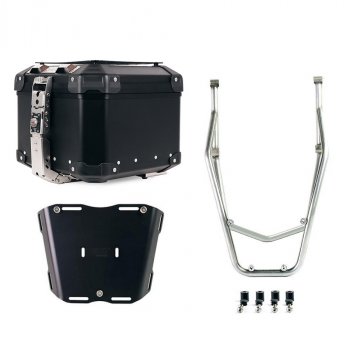 Top case universel en aluminium Atlas 44L + Porte-bagages arrière avec poignées passager Ducati Desert X Silver