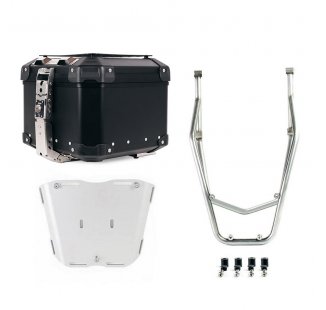 Top case universel en aluminium Atlas 44L + Porte-bagages arrière avec poignées passager Ducati Desert X Silver