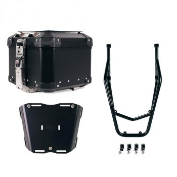 Top case universel en aluminium Atlas 44L + Porte-bagages arrière avec poignées passager Ducati Desert X Noir