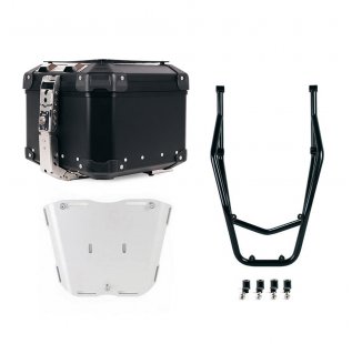 Top case universel en aluminium Atlas 44L + Porte-bagages arrière avec poignées passager Ducati Desert X Noir