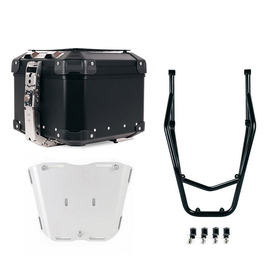 Top case universel en aluminium Atlas 44L + Porte-bagages arrière avec poignées passager Ducati Desert X Noir