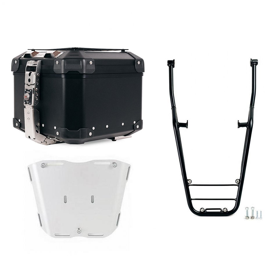 Top case universel en aluminium Atlas 44L + Porte-bagages arrière avec poignées passager Moto Guzzi V7 Sport (à partir de 2025)