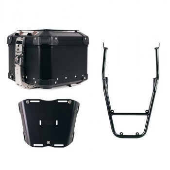 Top case universel en aluminium Atlas 44L + Porte-bagages arrière avec poignées passager Triumph Bonneville T120