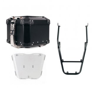 Top case universel en aluminium Atlas 44L + Porte-bagages arrière avec poignées passager Triumph Bonneville T120