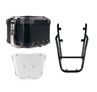 Top case universel en aluminium Atlas 44L + Porte-bagages arrière avec poignées passager Triumph Scrambler 400