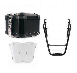 Top case universel en aluminium Atlas 44L + Porte-bagages arrière avec poignées passager Triumph Trident 660