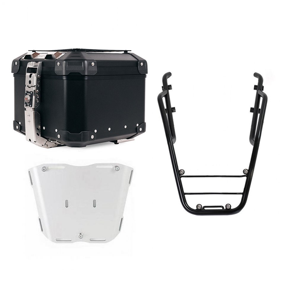 Top case universel en aluminium Atlas 44L + Porte-bagages arrière avec poignées passager Triumph Trident 660