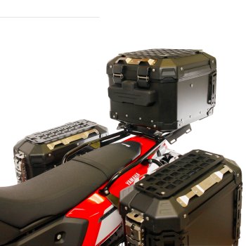 Top case universel en aluminium Atlas 44L + Porte-bagages arrière avec poignées passager Yamaha Ténéré 700
