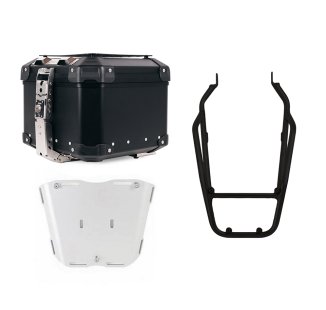 Top case universel en aluminium Atlas 44L + Porte-bagages arrière noir avec poignées passager Triumph Scrambler 1200 X & XE