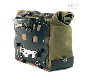 Sacoche latérale Cult en croûte de cuir 40L - 50L + Plaque Aluminium (côté silencieux)