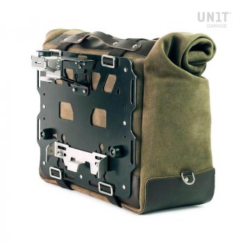 Sacoche latérale Cult en croûte de cuir 40L - 50L + Plaque Aluminium (côté silencieux)