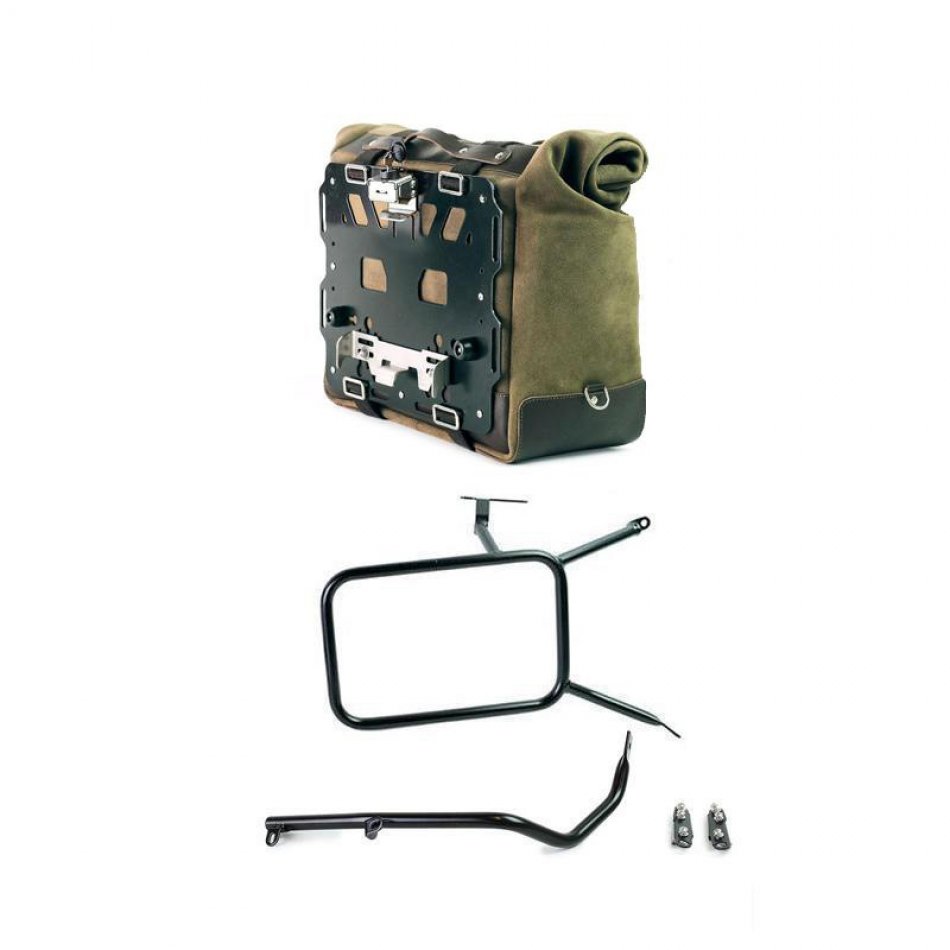 Sacoche latérale Cult en croûte de cuir 40L - 50L + Plaque Aluminium + Cadre droit NineT pour sac aluminium Atlas