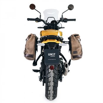 Sacoche Latérale en Croûte de Cuir 10L-14L + Cadre Gauche Royal Enfield Guerrilla 450