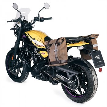 Sacoche Latérale en Croûte de Cuir 10L-14L + Cadre Gauche Royal Enfield Guerrilla 450