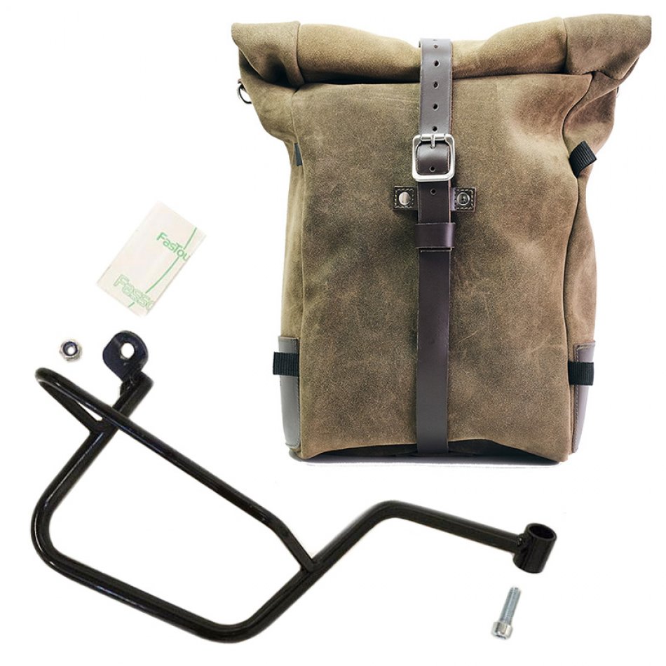 Sacoche latérale Pure en cuir croûte  + Châssis Moto Guzzi V7 Droite