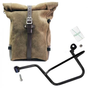 Sacoche latérale Pure en cuir croûte  + Châssis Moto Guzzi V7 gauche