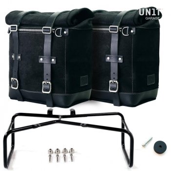 Deux sacs latéraux en cuir fendu + double cadre NineT