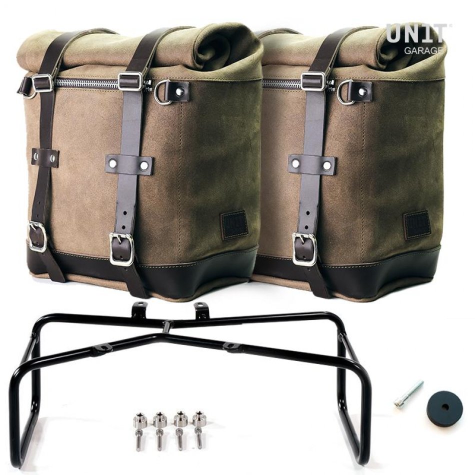 Deux sacs latéraux en cuir fendu + double cadre NineT