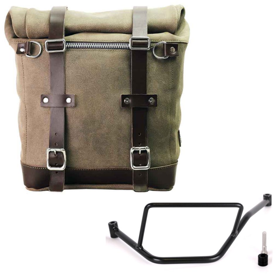 Sacoche latérale Scram en croûte de cuir 22L-30L + Cadre gauche de la BMW F450GS