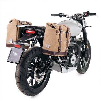 Sacoche latérale Scram en croûte de cuir 22L-30L + Cadre droit Honda GB350S
