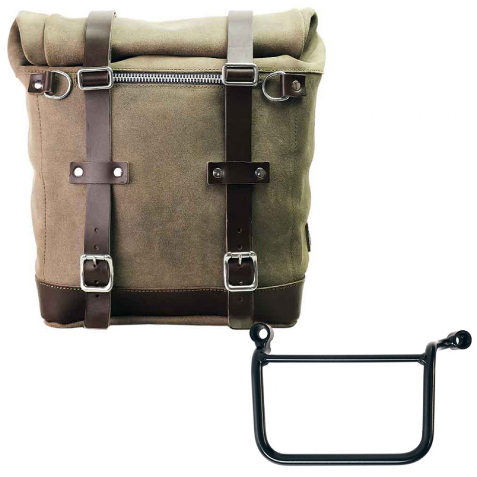 Sacoche Latérale Scram en Croûte de Cuir 22L-30L + Cadre Gauche Royal Enfield Guerrilla 450