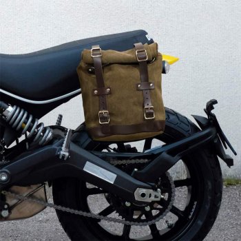 Sacoche latérale en cuir fendu + cadre Ducati Scrambler