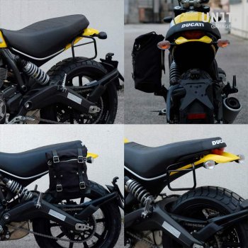 Sacoche latérale en cuir fendu + cadre Ducati Scrambler