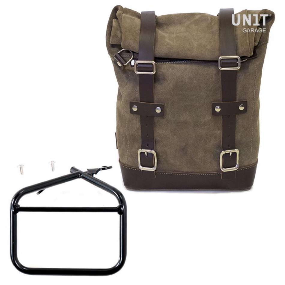 Sacoche latérale en cuir fendu + cadre Ducati Scrambler