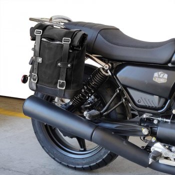 Sacoche latérale en croûte de cuir + Cadre droit Guzzi V7.850