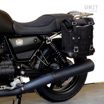 Sacoche latérale en croûte de cuir + cadre gauche Guzzi V7.850