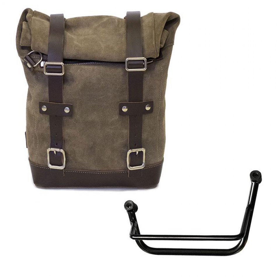 Sacoche latérale en croûte de cuir + cadre gauche Guzzi V85 TT