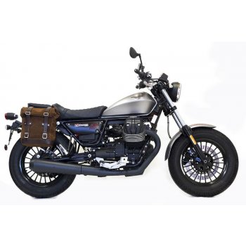 Sacoche latérale en cuir fendu + cadre Guzzi V9 Bobber