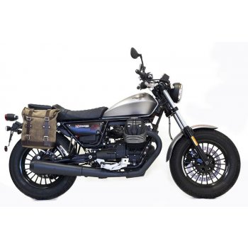 Sacoche latérale en cuir fendu + cadre Guzzi V9 Bobber