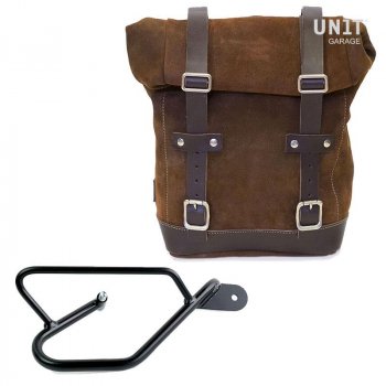 Sacoche latérale en croûte de cuir + cadre Guzzi V9 Bobber DX