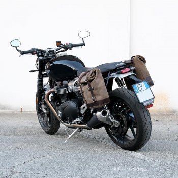 Sacoche latérale en cuir fendu + Gauge cadre Triumph Speed Twin