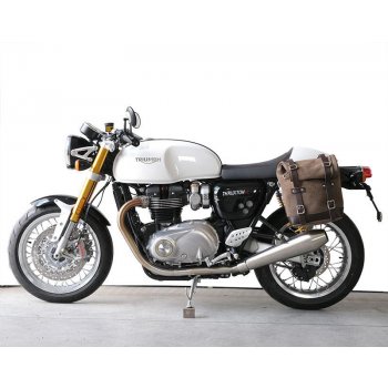 Sacoche latérale en cuir fendu + Gauge cadre Triumph Thruxton